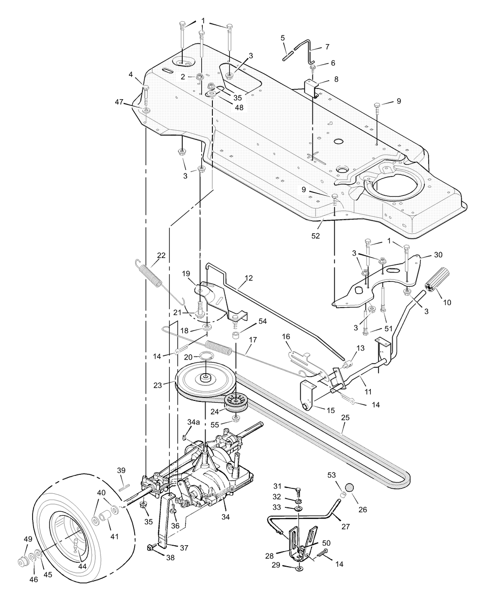 Motion Drive Diagram and Parts List for 387000X92A 2003 Briggs and Stratton Lawn Tractor